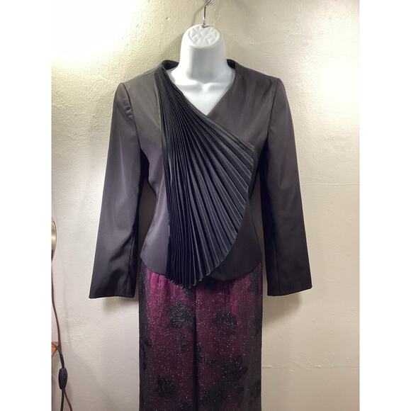 ZION NY Purple Black Metallic Floral Evening Wide 90s High Waist Pants S 27w Hot - Picture 12 of 14